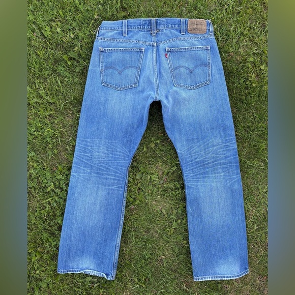 Levis 537 Slim Bootcut Mens 38x30 Denim Jeans Distressed Y2K Cowboy Rocker Biker - Picture 2 of 12